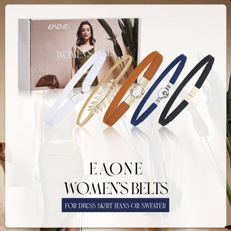 EAONE Skinny Waist Belts for Women 5 Pack, Fashion Stretchy Retro Elastic Leather Belts for Dresses - Image 4